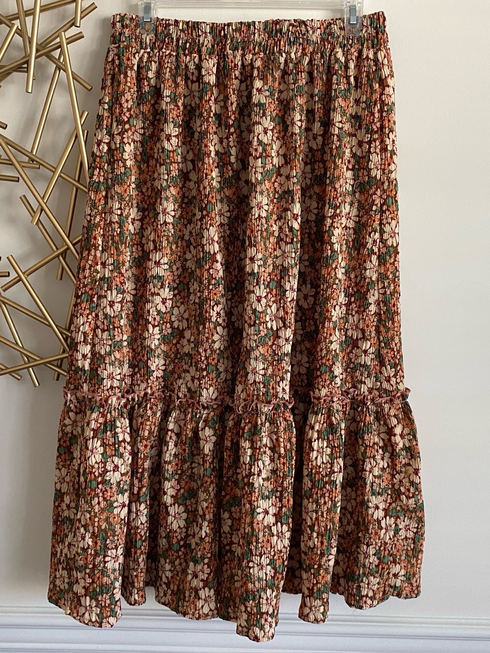 Hayden Los Angeles Floral Print Elastic Waistband Tiered Midi Skit - Size L